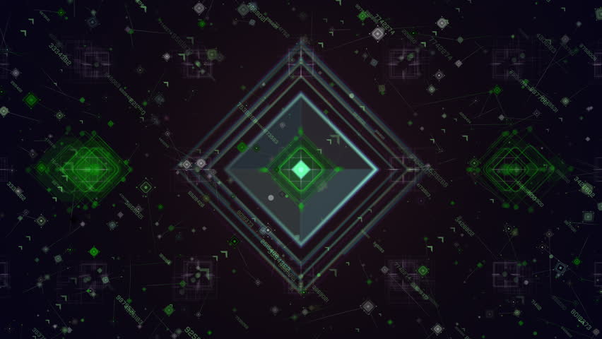 Futuristic Digital Interface With Floating Data Elements. A futuristic digital interface featuring glowing geometric shapes and floating data nodes, forming a complex high tech network - Powered by Shutterstock - Get 15% off with code: PIKWIZARD15