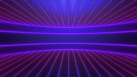 A seamless loop animation of a retro futuristic digital landscape with glowing purple and pink neon grid lines moving through a virtual space. - Powered by Shutterstock - Get 15% off with code: PIKWIZARD15