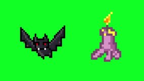 Halloween pixel art animation with a bat and a candle on a green background, art, vintage. - Powered by Shutterstock - Get 15% off with code: PIKWIZARD15