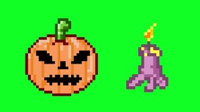Halloween pixel art animation with a pumpkin and a candle on a green background, art, vintage. - Powered by Shutterstock - Get 15% off with code: PIKWIZARD15
