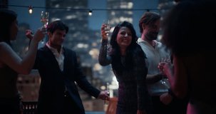 Elegant Rooftop Party With Diverse Guests Toasting Champagne, Enjoying Trendy Cocktails and Lively Music. a Luxurious Celebration of Nightlife, Fashion, and Beauty, Glamour and Happiness. - Powered by Shutterstock - Get 15% off with code: PIKWIZARD15