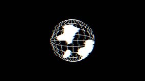 A rotating wireframe globe with glitch-style distortion and white outlines against a dark background, symbolizing digital connection and movement. - Powered by Shutterstock - Get 15% off with code: PIKWIZARD15