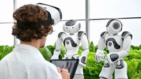 Laboratory technician in a white coat using a virtual reality headset to analyze digital graphs and scientific data, combining medical research, innovation, and futuristic technology. - Powered by Shutterstock - Get 15% off with code: PIKWIZARD15