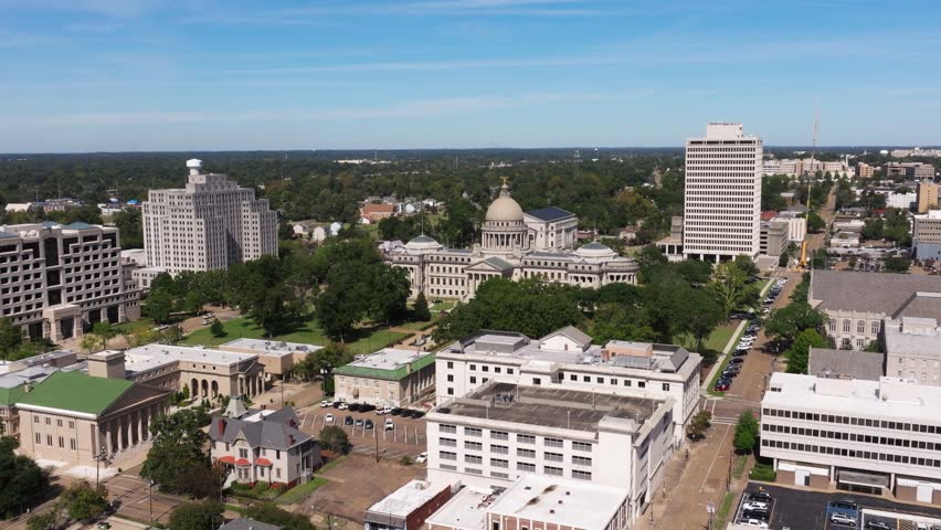 Mississippi State Capitol Building - Scenic Establishing Drone Shot