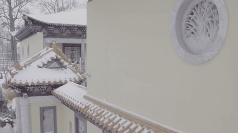 Snowy Chinese Temple Gate Courtyard Architecture