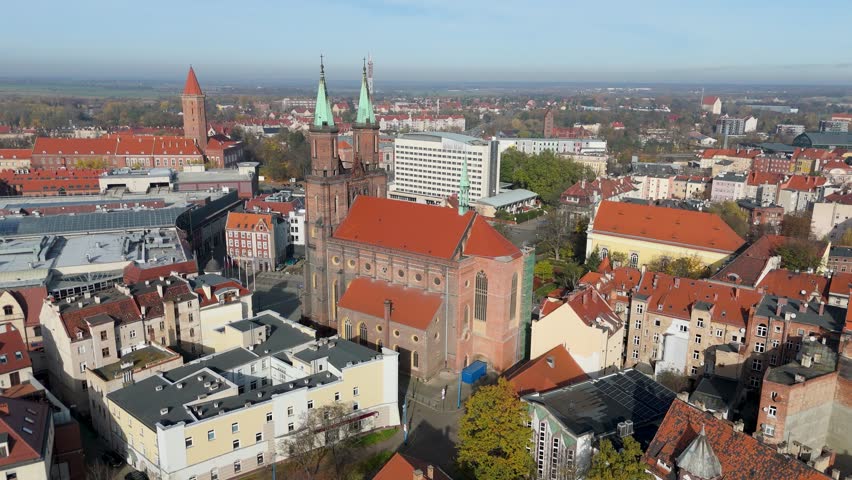 Aerial view of Saint Mary church in Legnica, Lower Silesia, Poland