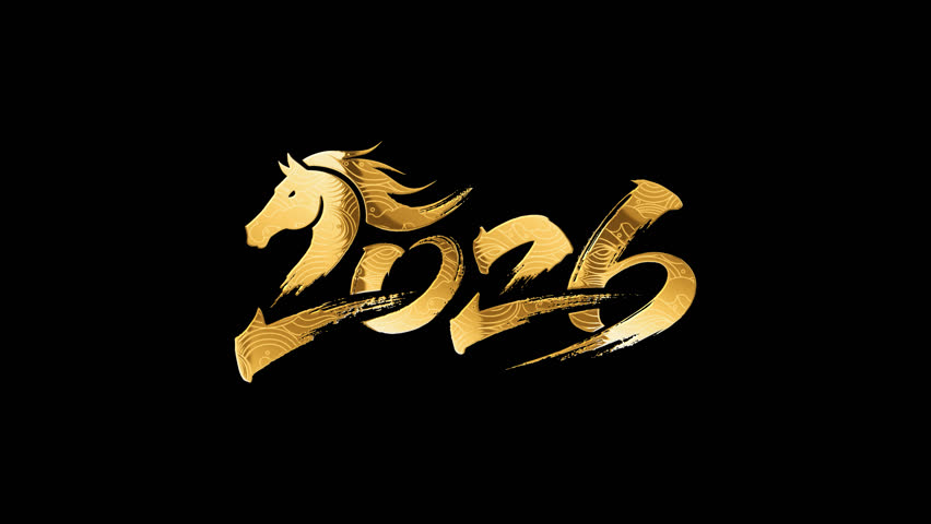 The calligraphy design for the Year of the Horse in 2026 features golden numbers, alpha channel