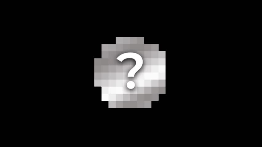 Question mark icon over a pixelated gray mosaic background representing mystery and privacy isolated on transparent background.