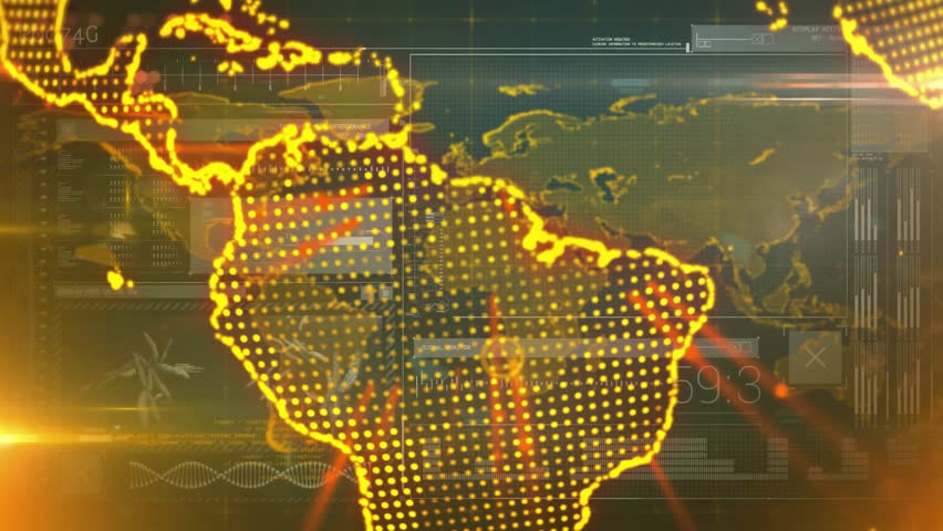 Materializing map initiating globe rotating with panels animating into DNA panel showing data. Holographic, global, data visualization, futuristic, analytics, digital, innovation - Powered by Shutterstock - Get 15% off with code: PIKWIZARD15