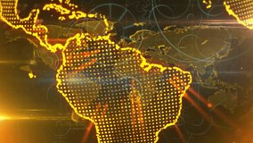 Starting golden Americas outline, rotating 3D globe morphing into blue cogs demonstrating network. Digital, futuristic, abstraction, innovation, technology, industry, mapping - Powered by Shutterstock - Get 15% off with code: PIKWIZARD15