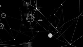 White lines, number circle emerging, phone and music icons grouping, linking into expanding network. Abstract, technology, connectivity, data visualization, digital, network, innovation - Powered by Shutterstock - Get 15% off with code: PIKWIZARD15