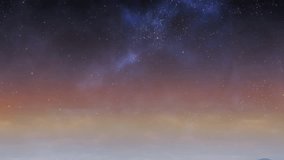 Starry sky showing pink glowing petals arc, snowflakes beginning drifting intensifying winter vibe. Astronomy, winter, ambience, illumination, serenity, nightscape, dreamy - Powered by Shutterstock - Get 15% off with code: PIKWIZARD15