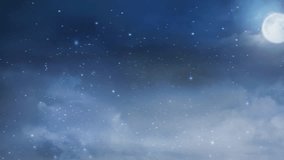 Opening sky with glowing moon initiating shimmering star garland, snowflakes forming winter border. Nightscape, celestial, festive, enchantment, wonder, illumination, seasonal - Powered by Shutterstock - Get 15% off with code: PIKWIZARD15