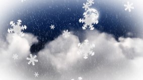 Animating snowflake drifting over fading Seasons Greetings, moon rising, creating festive ambiance. Winter, holiday, celebration, tranquility, celestial, seasonal, aesthetic - Powered by Shutterstock - Get 15% off with code: PIKWIZARD15