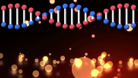 Rising glowing orbs drifting past stylized DNA helix highlighting structure before receding. Biotech, science, digitalart, visualization, innovation, futuristic, abstract - Powered by Shutterstock - Get 15% off with code: PIKWIZARD15