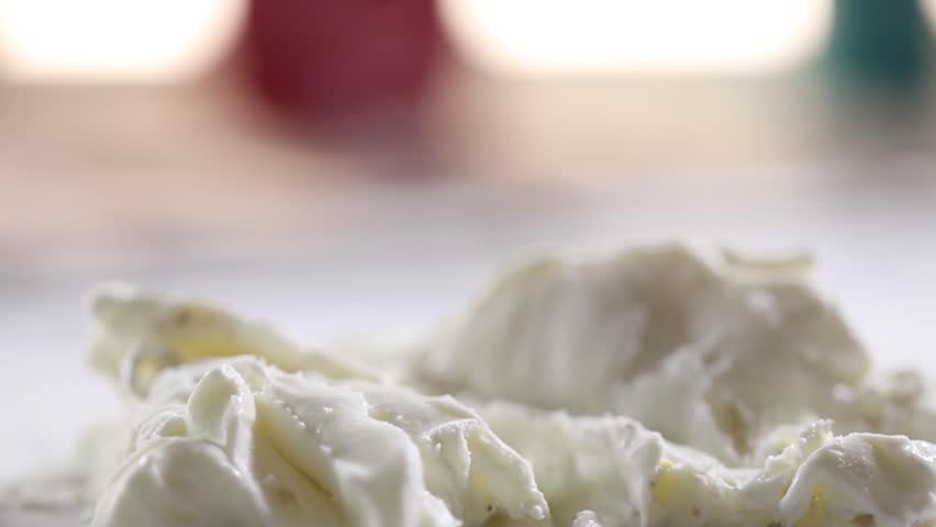 Preparing different flavour ice cream.Closeup shot of ice cream. Ice cream footage.