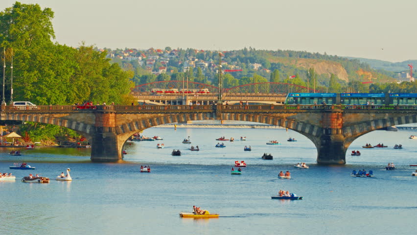 Aerial view of Prague Castle. View from above on the cityscape of Prague, Vltava River, Charles Bridge