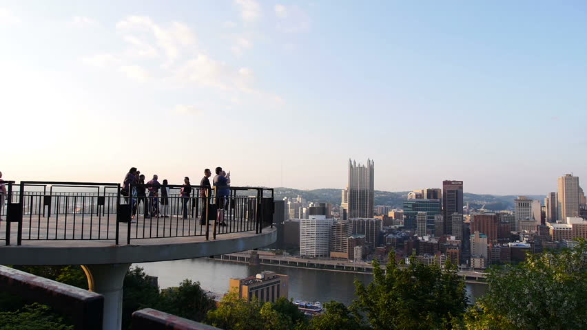 PITTSBURGH, PA - Circa May, 2013 - Tourists gather on an overlook on Mt.
