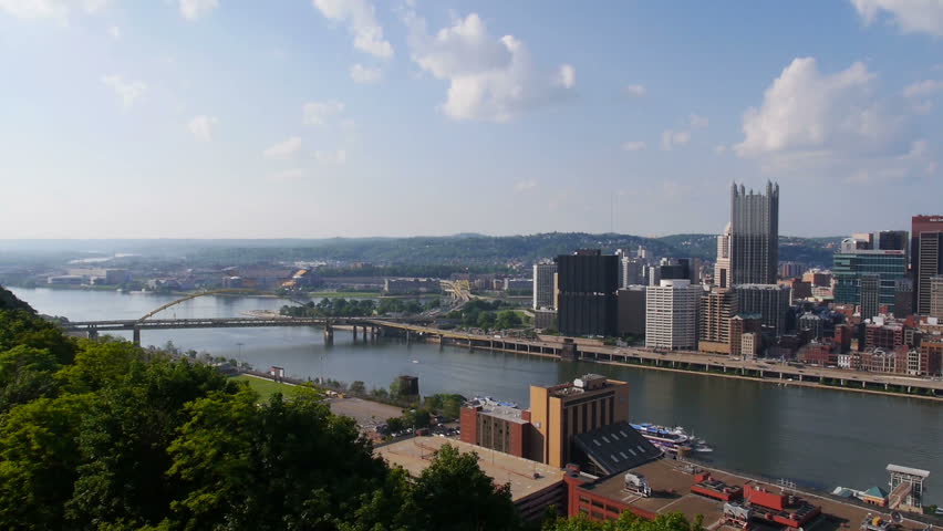 Panning across the Pittsburgh skyline.