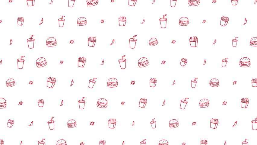 Food Doodle red white fastfood icon background 4K video