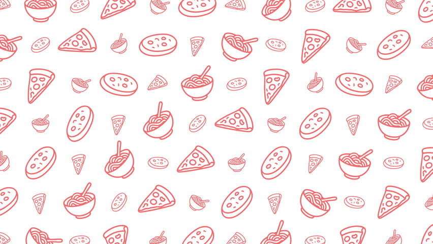 Food Doodle red white pizza pasta cookie icon background 4K video