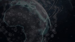 At start, 3D dotted globe rotating east with sweeping beam connecting nodes visualizing data flow. 3d, digital, network, connectivity, global, technology, futuristic - Powered by Shutterstock - Get 15% off with code: PIKWIZARD15