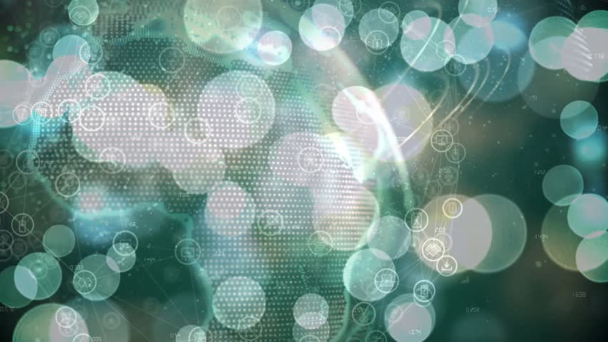 Opening 3D globe rotating, continents pulsing, data streams linking icons, visualizing data flow. Technology, connectivity, cyberspace, data visualization, digital network, innovation, abstract - Powered by Shutterstock - Get 15% off with code: PIKWIZARD15