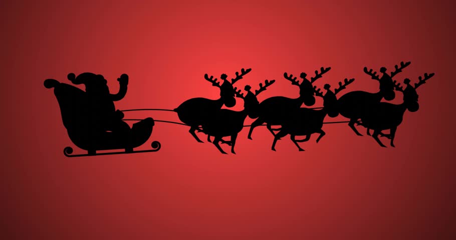 Spotlight sparkling above initiating pedestal morphing into snow globe while Santa sleigh looping. Festive, winter, holiday, celebration, animation, christmas, decorative