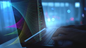 Woman using a computer with artificial intelligence dashboard and binary data visualization, symbolizing AI-driven data analysis, machine learning, and advanced business intelligence. - Powered by Shutterstock - Get 15% off with code: PIKWIZARD15