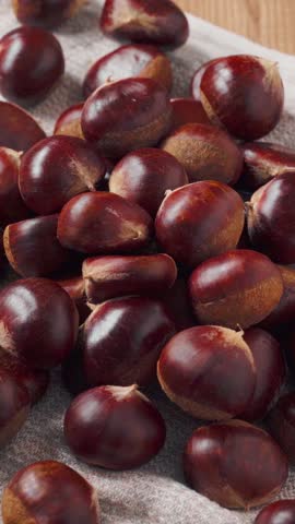 Fresh Japanese Chestnuts on Fabric Background, Autumn Ingredient