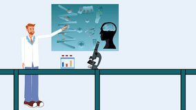 Cartoon Scientist Explaining Brain Function and Metabolism — Drawing Head, Neurons, and DNA on Whiteboard - Powered by Shutterstock - Get 15% off with code: PIKWIZARD15