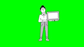 3D doodle man holding blank board on green screen, perfect for marketing, presentation, and digital content creators needing versatile motion assets for compositing projects. - Powered by Shutterstock - Get 15% off with code: PIKWIZARD15