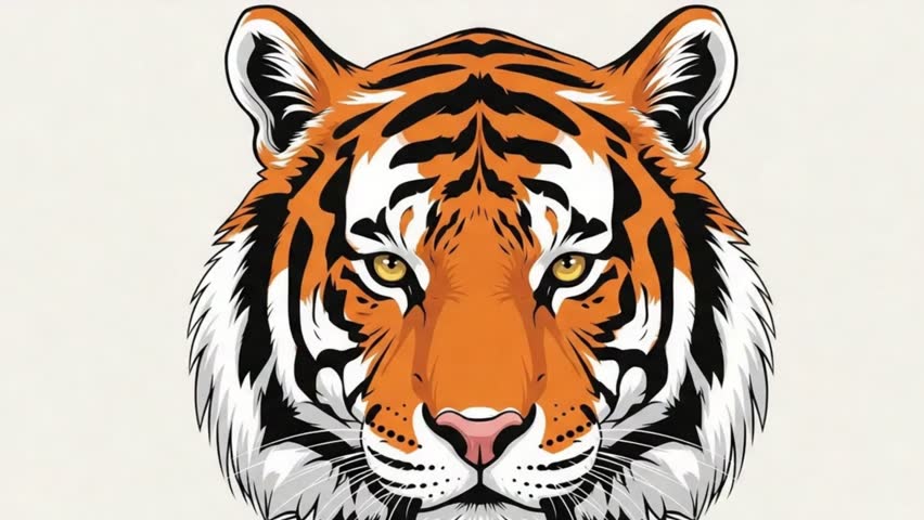 White and Black Tiger Face Art, Monochrome Tiger Head Design, Black and White Tiger Illustration, Minimalist Tiger Face Pattern