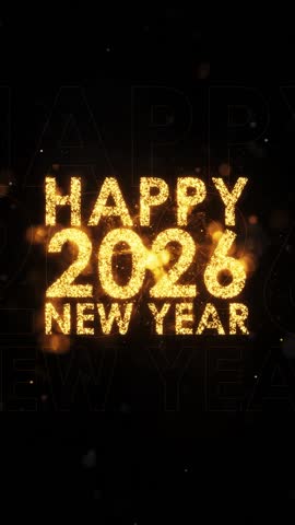 countdown Happy New Year 2026 Celebration with Golden Sparkling Particle Light Vertical