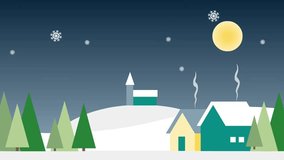 Animated Flat Winter Night Landscape with Falling Snowflakes and Festive Village Houses - Powered by Shutterstock - Get 15% off with code: PIKWIZARD15