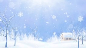 Tranquil Winter Forest Landscape Background with Snowflakes and Cottage House Animation - Powered by Shutterstock - Get 15% off with code: PIKWIZARD15