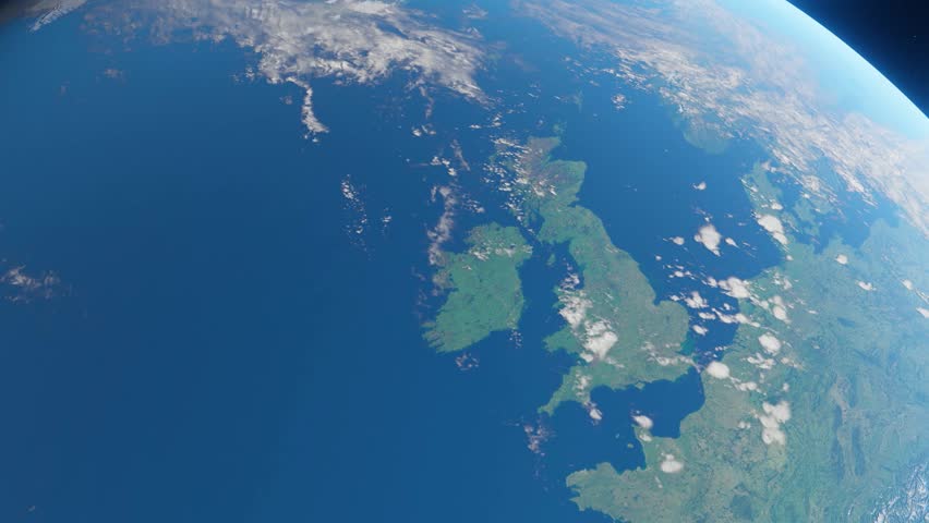 3D Animation showing the UK from space