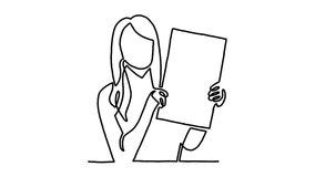 Continue line animation of woman holding white board - Powered by Shutterstock - Get 15% off with code: PIKWIZARD15