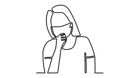 Continue line animation of woman coughing with a mask - Powered by Shutterstock - Get 15% off with code: PIKWIZARD15