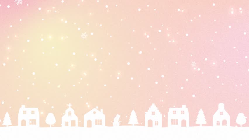 Christmas background with houses, santa claus and reindeer flying in snow animation
