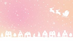 Christmas background with houses, santa claus and reindeer flying in snow animation - Powered by Shutterstock - Get 15% off with code: PIKWIZARD15