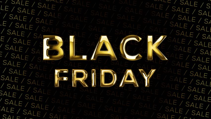 Golden flash mega sale motion graphic with BLACK FRIDAY Text with Fading Sale Words on Black