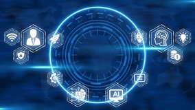 Futuristic ai technology concept with digital icons over world map backdrop - Powered by Shutterstock - Get 15% off with code: PIKWIZARD15