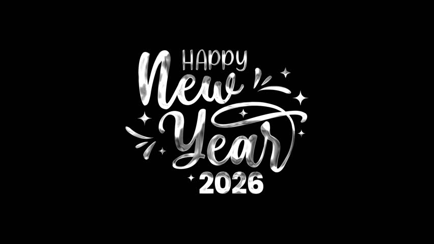 Animated Happy new year 2026, Alpha channel. Suitable for festive social media posts or digital invitations.