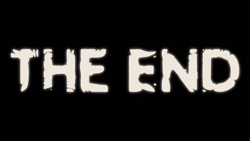 The End Text Animation with Liquid Distortion. Seamless Closing Titles Loop on Black Background.
