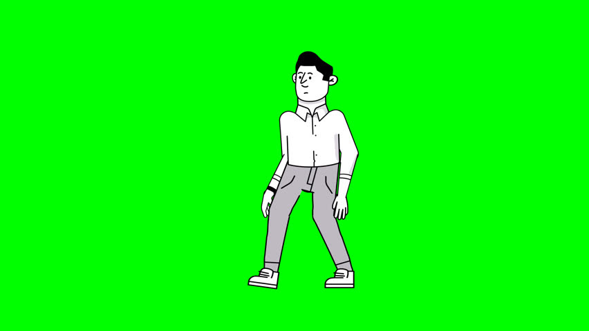 3D doodle man walking green screen animation for digital projects, presentations, explainer videos, and motion design scenes with transparent replacement background for creative editing use.
