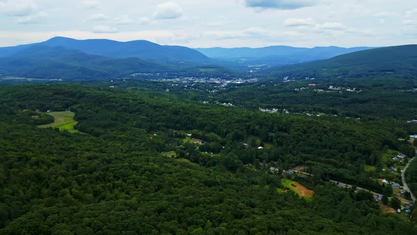 Scenic Surroundings Of Route 2 Mohawk Trail Overlook In Massachusetts, USA - Drone Shot