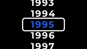 Animated scrolling years from 1995 to 2026 with smooth vertical motion. Clean design, ideal for timelines, video intros, and presentations. - Powered by Shutterstock - Get 15% off with code: PIKWIZARD15