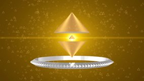Bright golden light illuminates rotating pyramids and triangles, creating a mesmerizing geometric display. The design captivates with its dynamic movement and vibrant colors. - Powered by Shutterstock - Get 15% off with code: PIKWIZARD15