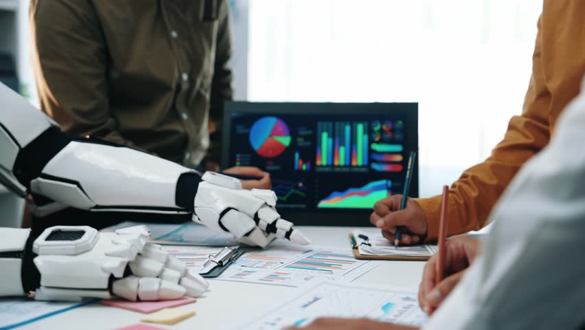 AI-powered assistant helping business consultants with research and analytics, illustrating the integration of artificial intelligence in modern workplaces. Noogenesis AI